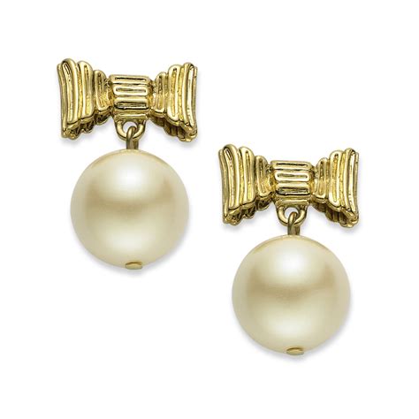 Kate Spade K Gold Plated Glass Pearl And Bow Drop Earrings Mm In