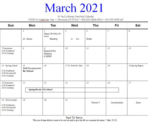 Here's a fun march activity calendar for preschoolers! St Paul Preschool Calendar 2020-2021