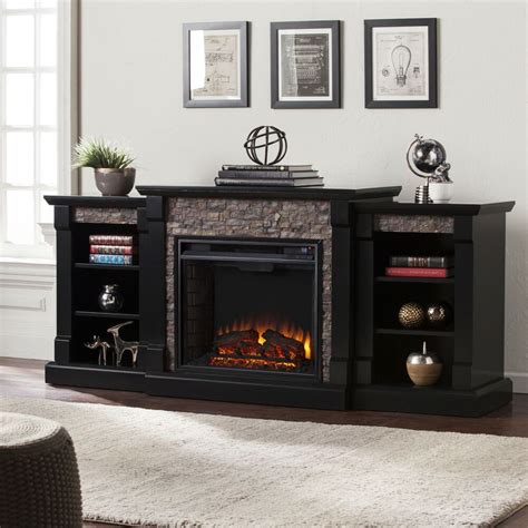 Electric Fireplace Grand Heights Faux Stone Media Storage Book Shelves