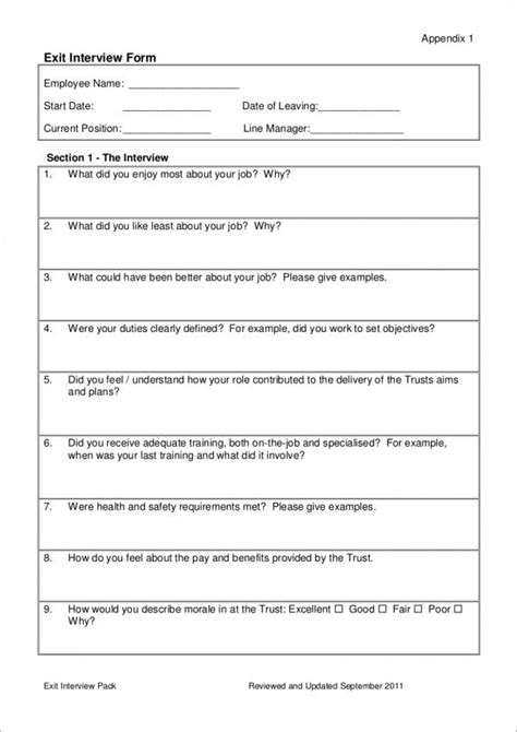 exit interview forms samples templates