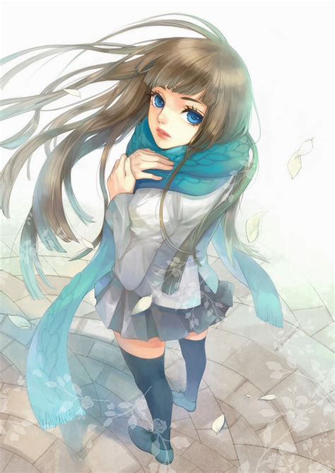 Anime Girl Beautiful Blue Eyes Long Hair Winter Wallpaper 1440x2035