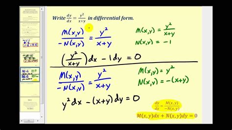 Forma Estándar Y Diferencial De Ecuaciones Diferenciales De Primer