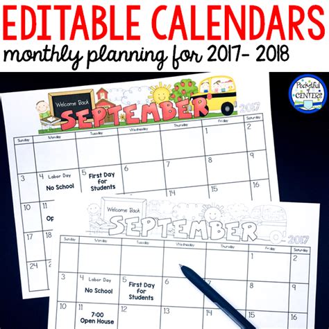Monthly Editable Calendars Update Classroom Calendar