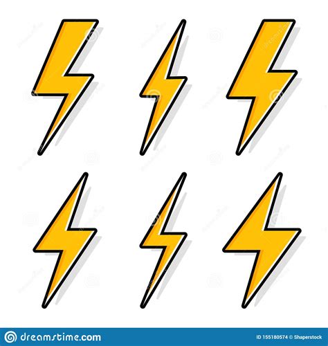 Thunder And Bolt Lighting Flash Icons Set Flat Style On Dark