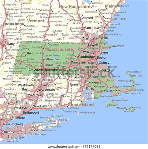 Massachusetts Map Shows State Borders Urban Vector De Stock Libre De