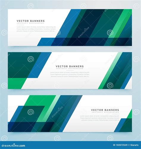 Modern Geometric Blue And Green Business Style Banners Stock Vector