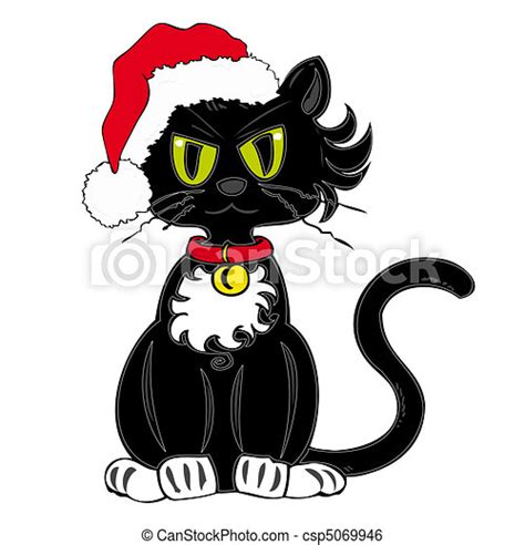 Black Cat With Santa Claus Hat Vector Clipart Instant Download