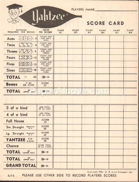 Vintage Yahtzee Score Cards Template Lab