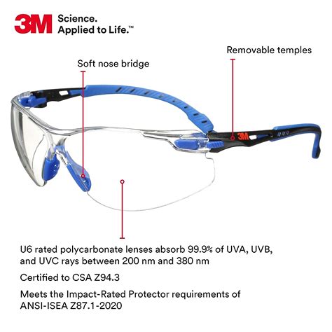 buy 3m safety glasses solus 1000 series ansi z87 scotchgard anti fog clear lens low profile blue