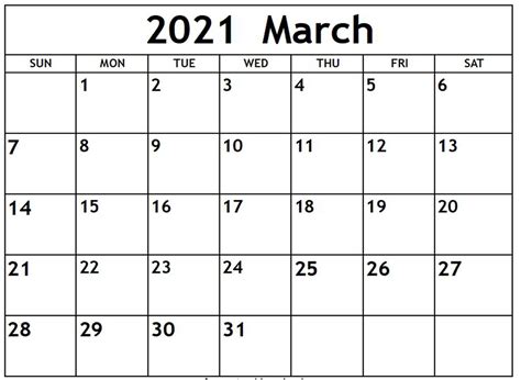 March 2021 Calendar Excel Template Printable One Platform For Digital