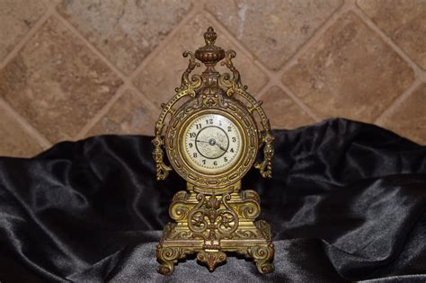 Antique Ansonia Brass Mantelshelfdesk Clock Key Wind Antique Price