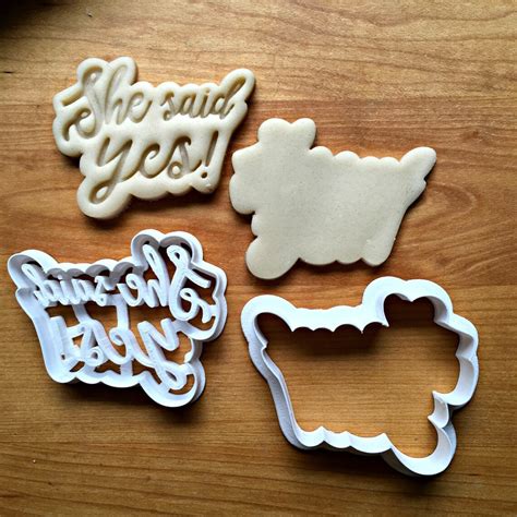 Set Of 2 She Said Yes Script Cookie Etsy