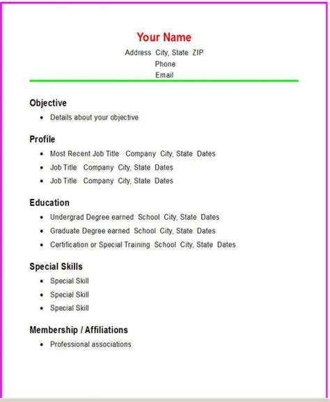 Free Basic Resume Templates Microsoft Word With Images Simple