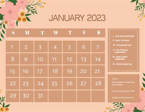 Colorful Year 2023 Calendar Illustrator Word Psd