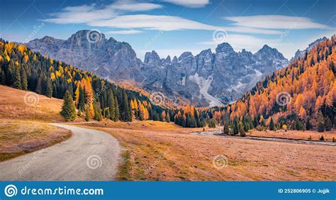 Colorful Autumn View Of Venegia Valley High Altitude Dolomite Valley