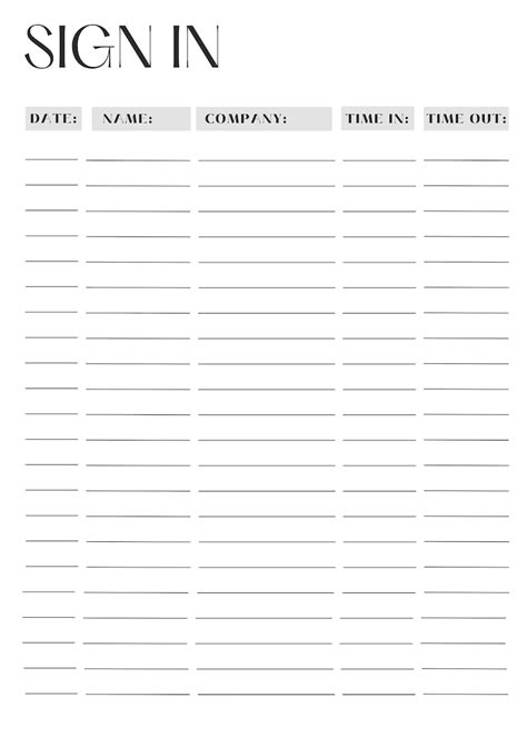Sign In Sheet Pdf Sign In Template Blank Digital Sign In Download
