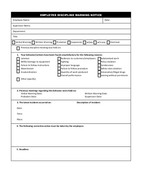 Free Sample Employee Discipline Forms In Pdf Ms Word