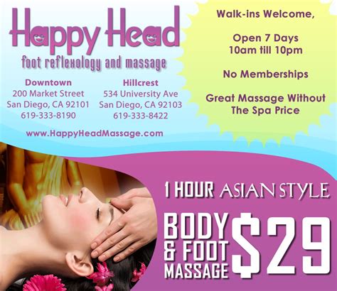 Happy Head Massage Offers 29 One Hour Asian Style Massage In San Diego