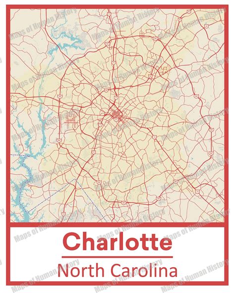 Retro Charlotte North Carolina Street Map Poster And Canvas Etsy