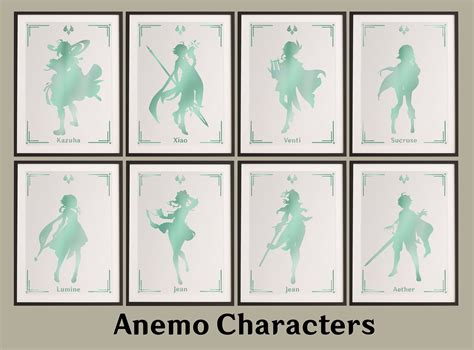 Genshin Impact 4x Character Silhouettes Foil Print Party Etsy Canada