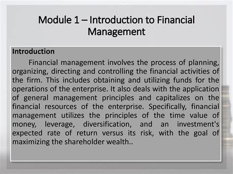Solution Module 1 Introduction To Financial Management Studypool