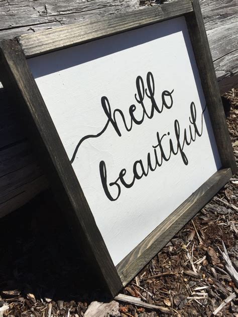 Hello Beautiful Wood Frame Sign Hand Painted Wooden Sign Framed