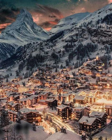 A Glowing Magical Winter Night Zermatt Switzerland Beautiful
