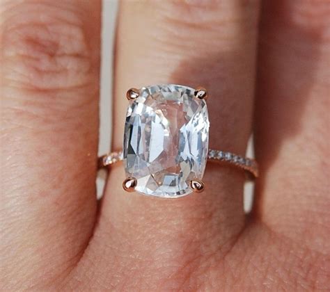 White sapphire engagement rings are the most popular alternative to a diamond. Blake Lively Ring White Sapphire Engagement Ring Cushion Cut 18k Rose Gold Diamond Ring 8.03ct ...