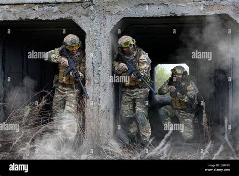 Three Military Mercenary Soldiers During Special Operation Collage