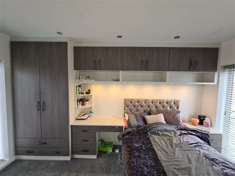 Integrated Double Wardrobe With Desk Shelves And Top Box Storage