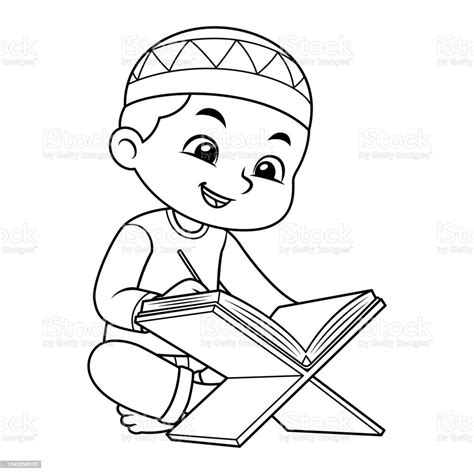 Moslem Boy Reading Koran Bw Stock Illustration Download Image Now