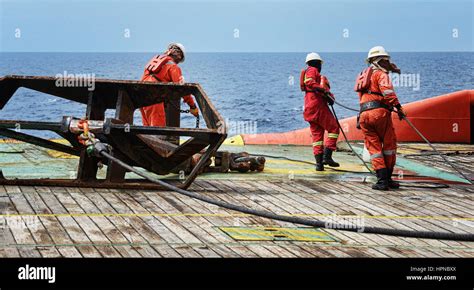 Offshore Worker Work On Deck Do Rigging Slinging During Anchor Job