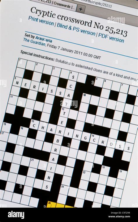 An On Line Crossword Puzzle With Some Clues Completed See C9725m For