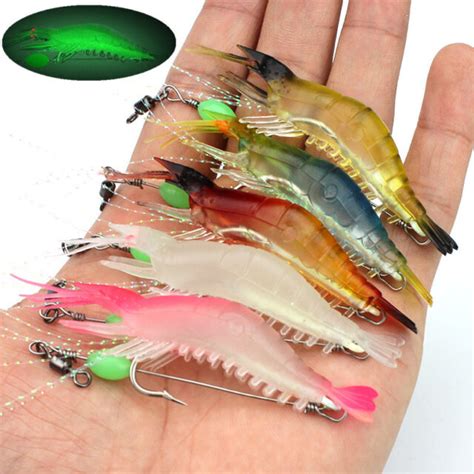 5pcs Soft Shrimp Bait Luminous Silicone Prawn Fishing Lures Hook Bait 5