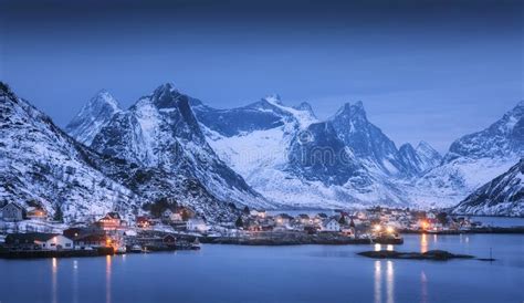 Reine In At Night Lofoten Islands Norway Winter Stock Photo Image