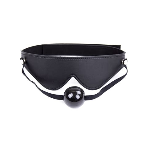 pu blindfold with solid soft ball gag bdsm bondage restraints open mouth breathable sex ball