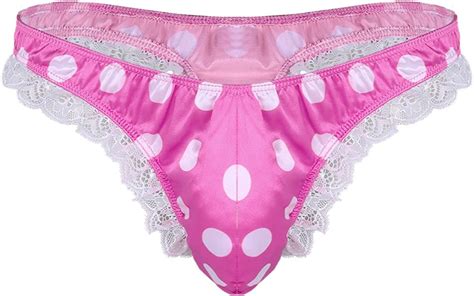 Tiaobug Mens Shiny Satin Ruffle Polka Dots Extra Frilly Bikini G String Thong Sissy Underwear
