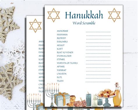 Hanukkah Activity Hanukkah Word Scramble Game Holiday Word Etsy