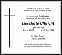 Traueranzeigen von Lieselotte Ulbricht | sich-erinnern.de