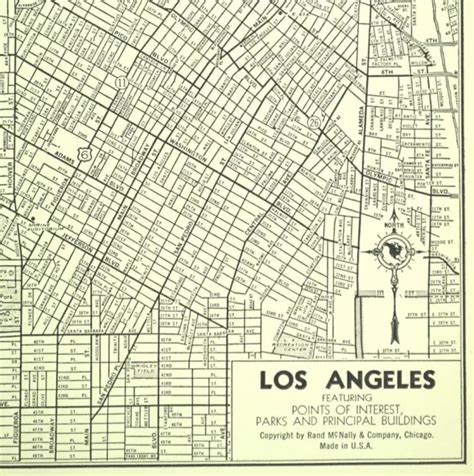 1940s Vintage Los Angeles Street Map City Map Of Los Angeles California