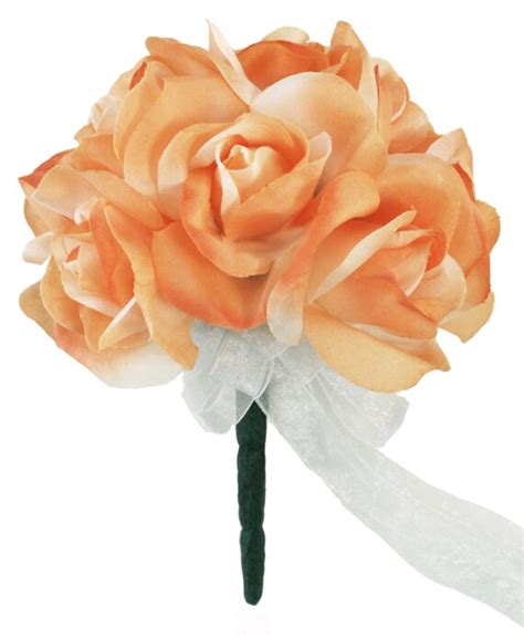 Peach Silk Rose Toss Bouquet 1 Dozen Silk Roses Bridal