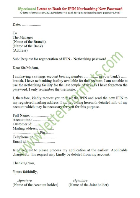 Somehow i forgot in this case. Letter to Bank for IPIN Net-banking New Password (reset ...