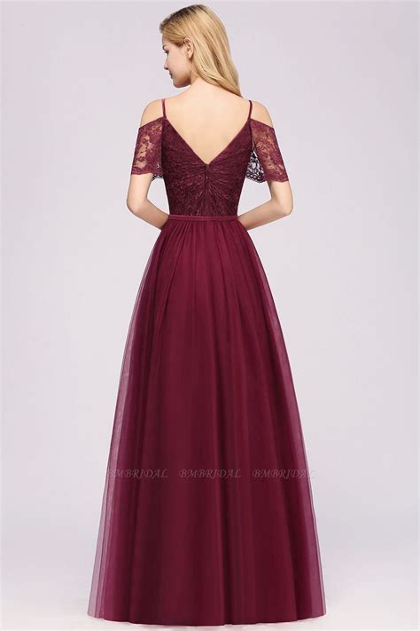 Affordable Chiffon Off The Shoulder Burgundy Lace Bridesmaid Dresses