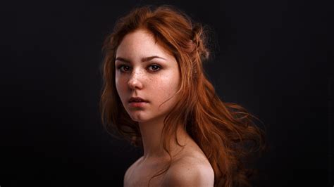 Wallpaper Portrait Women Face Redhead Long Hair Bare Shoulders 500px 2133x1200
