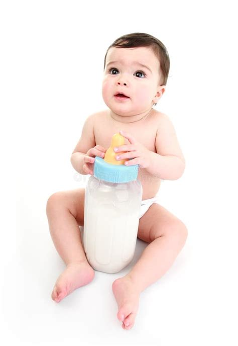 Baby Holding Large Milk Bottle Stock Photo Image Of Concept Calcium