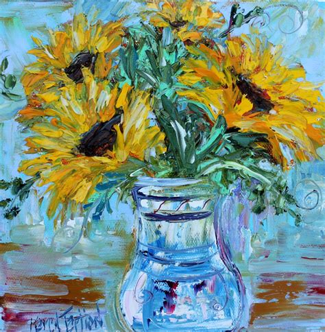 Sunflowers In Vase Painting Flower Art Original Oil Impressionism