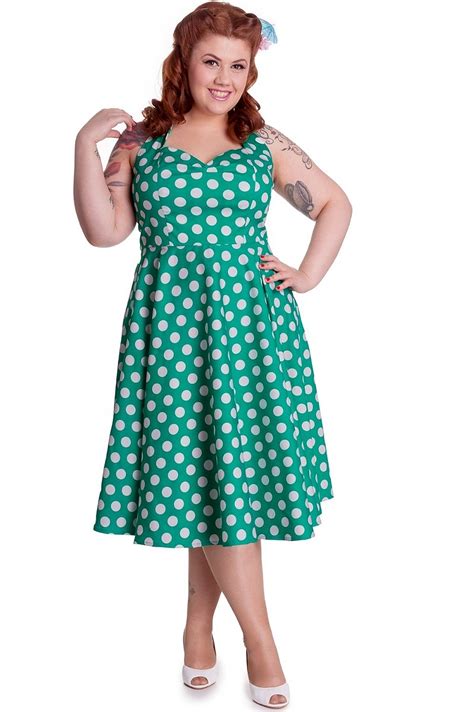 hell bunny mariam 50s polka dot swing dress in green