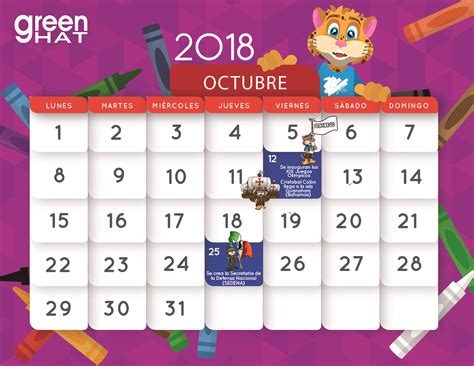 Calendario Octubre 2018 Greenhat