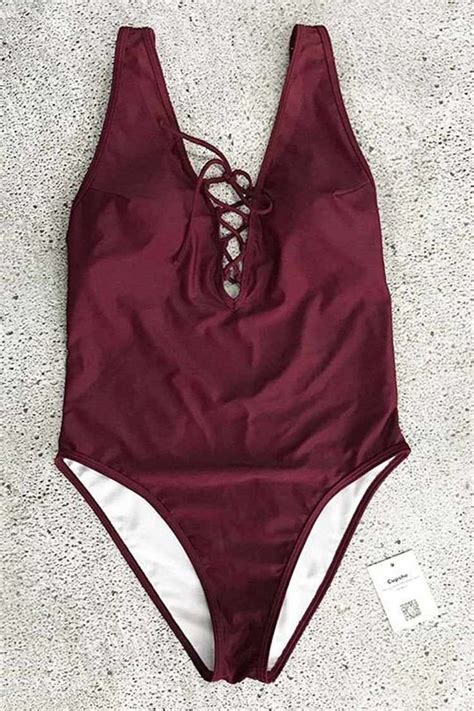 Cupshe Be An Optimist Lace Up One Piece Swimsuit Swimsuits Swimming