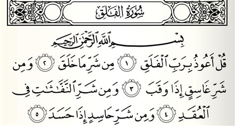 Surah ini mengandungi lima ayat dan diletakkan dalam susunan surah sebagai surah yang ke 113. Tafsir Surat Al-Falaq bag 1 - Ahlulbait Indonesia